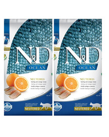 FARMINA N&D Ocean Cat Neutered Adult Herring & Orange 2x5 kg – sleď a pomeranč pro kastrované kočky