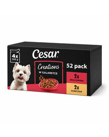 CESAR Creations Kuřecí s hráškem a Hovězí s mrkví v želé 52x100 g krmivo pro dospělé psy