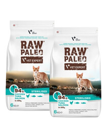 VET EXPERT Raw Paleo Sterilised Chicken&Tuna&Salmon pro kastrované kočky 2x6 kg