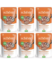 SCHESIR Tuňák a kuřecí maso s krevetami v želé pro kočky 6x85 g