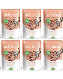 SCHESIR Tuňák s lososem v želé pro kočky 6x85g