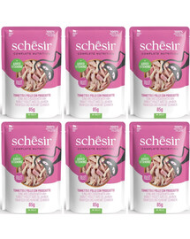 SCHESIR Tuňák a kuře se šunkou v želé pro kočky 6x85 g