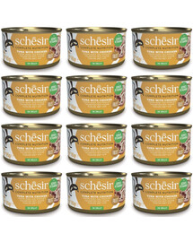 SCHESIR Tuňák s kuřecími řízky v želé pro kočky 12x85 g