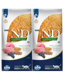 FARMINA N&D Ancestral Adult Cat 2x10 kg jehněčí maso, špalda, oves a borůvky
