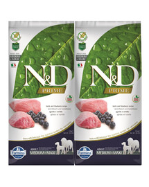 FARMINA N&D Prime Dog Lamb & Blueberry Adult Medium & Maxi 2x12 kg krmivo pro psy středních a velkých plemen