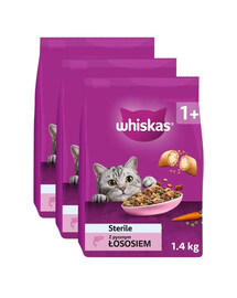 WHISKAS Sterile z łososiem 3x1,4 kg sucha karma dla kotów po zabiegu kastracji