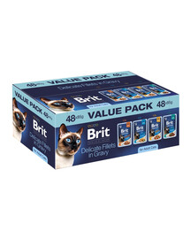 BRIT Premium by Nature Cat Adult Fillets in Gravy Value Pack 48x85 g mięsne i rybne fileciki w sosie, mokra karma dla kotów