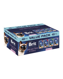 BRIT Premium by Nature Cat Sterilized Fillets in Gravy Value Pack 48x85 g mięsne i rybne fileciki w sosie dla kotów sterylizowanych