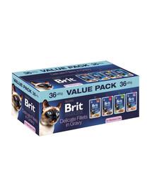 BRIT Premium by Nature Cat Sterilized Fillets in Gravy Value Pack 36x85 g Masové a rybí filety v omáčce pro sterilizované kočky