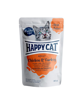 HAPPY CAT Kapsička MEAT IN SAUCE Adult Huhn & Truthahn 85g