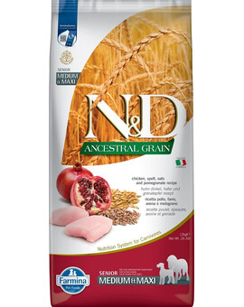 N&D Low Grain Dog Senior M/L Chicken & Pomegranate 12kg
