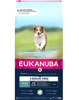 EUKANUBA Grain Free S/M Adult Jehněčí 12 kg pro dospělé malé a střední psy