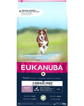 EUKANUBA Grain Free S/M Puppy Jehněčí 12 kg pro malá a střední plemena štěňat