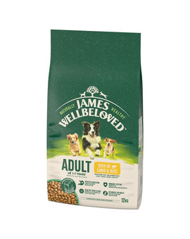 JAMES WELLBELOVED Adult 12 kg Kompletní suché krmivo pro dospělé psy 1-7 let, bohaté na jehněčí maso a rýži