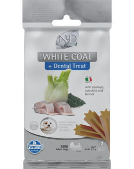 FARMINA N&D White Dental Treat Coat Sea bass Mini 60 g (7 ks) dentální pamlsek pro psy malých plemen
