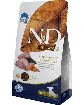 FARMINA N&D Brown Dog Puppy Mini Lamb, Spirulina, Carrot 1,5 kg krmivo pro štěňata a březí nebo kojící feny