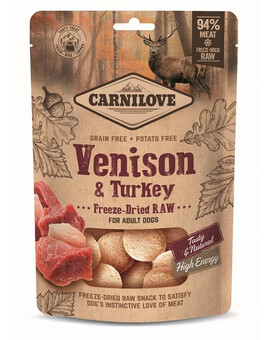 Raw Freeze-dried Snack Venison and Turkey 60g liofilizowane kawałki dziczyzny i indyka dla dorosłych psów
