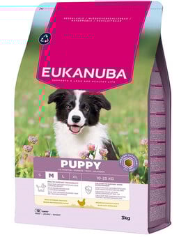 EUKANUBA Puppy Medium Breeds Chicken 3 kg granule pro štěňata středních plemen bohatá na čerstvé kuře