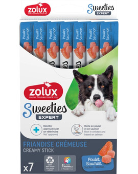 ZOLUX SWEETIES krémový pamlsek pro psa s lososem a kuřecím masem 7x14g