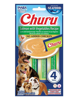 INABA Dog Churu Fish Based Salmon with Vegetables Recipe 4x14g krémové pamlsky s lososem a zeleninou pro psy