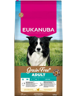 EUKANUBA Grain Free Adult Small Medium Chicken 12 kg bezobilná krmiva pro psy malých a středních plemen s kuřetem
