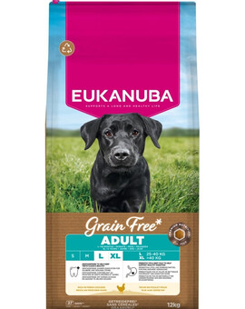 EUKANUBA Grain Free Adult Large Chicken 12 kg bezobilná krmiva pro psy velkých plemen s kuřetem