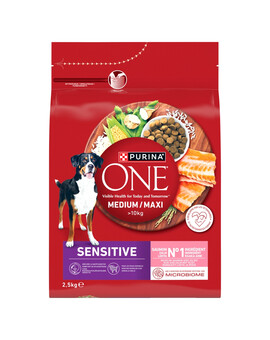 PURINA ONE Medium Maxi Adult Sensitive Salmon and Rice 2,5 kg s lososem a rýží, suché krmivo pro střední a velké psy s citlivým zažíváním