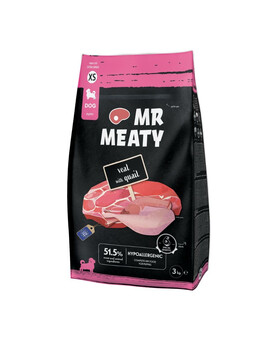 MR MEATY Puppies Veal with Quail XS 3 kg telecí maso s bažantem, krmivo pro štěňata