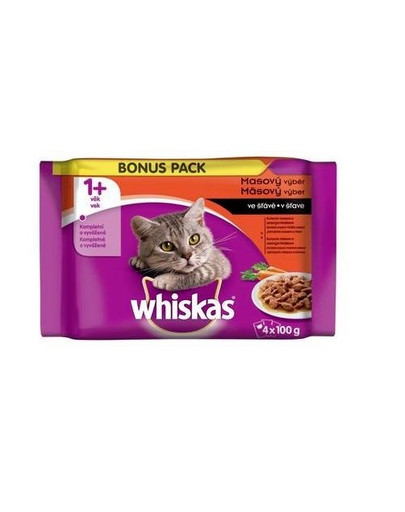 WHISKAS Masový  Klasický výběr se zeleninou ve šťávě 4pack (13 x 4 x 100 g)