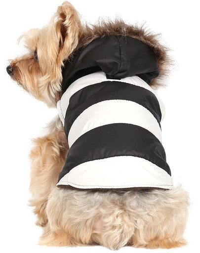 Bunda Doggy Dolly s kožešinovou kapucí, černá / bílá, M 28-30 cm / 41-43 cm