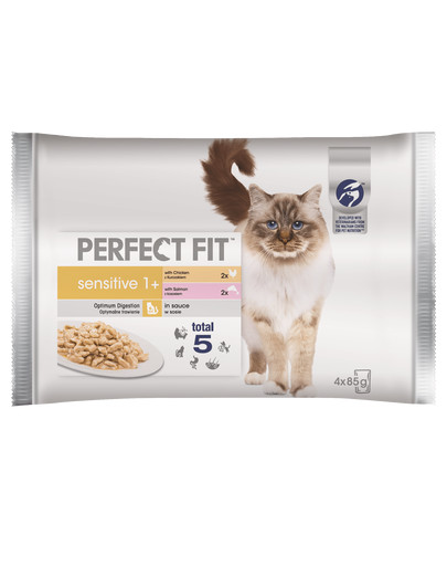 PERFECT FIT Sensitive 1+ Kuřecí maso a losos 52*85g kapsičky pro kočky
