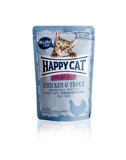 HAPPY CAT Kapsička ALL MEAT Adult Sterilised Huhn & Forelle 85 g