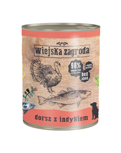 WIEJSKA ZAGRODA Treska a krůtí 800g bezobilná konzerva pro psy