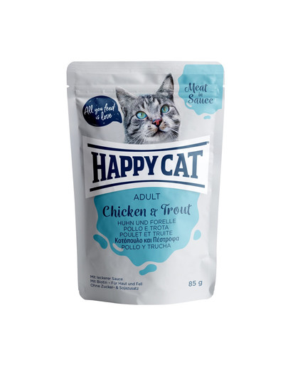 HAPPY CAT Kapsička MEAT IN SAUCE Adult Huhn & Forelle 85g