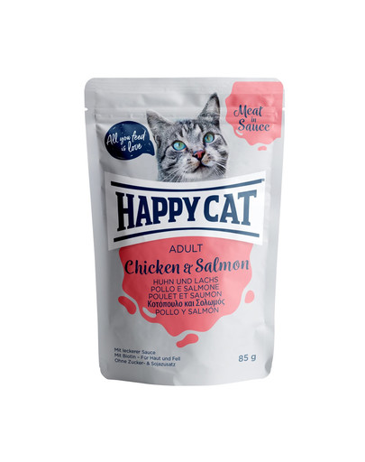 HAPPY CAT Kapsička Meat in Sauce Chicken & Salmon 85g