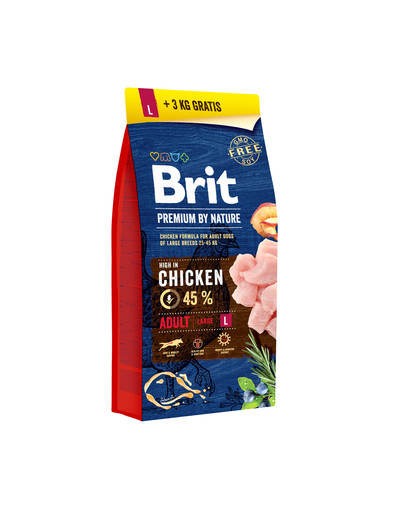 BRIT Premium by Nature Adult L 15kg + 3 kg ZDARMA