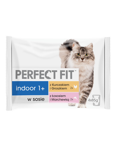 PERFECT FIT Indoor 1+ kapsičky pro kočky kuře a losos 4x85 g