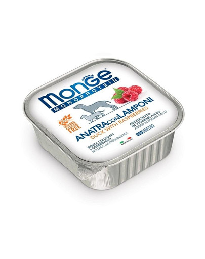 MONGE Fruit Dog Monoprotein Kachna a maliny 150g