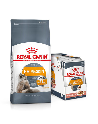 ROYAL CANIN Hair&Skin Care 10 kg +  Intense Beauty Jelly 12 x 85 g