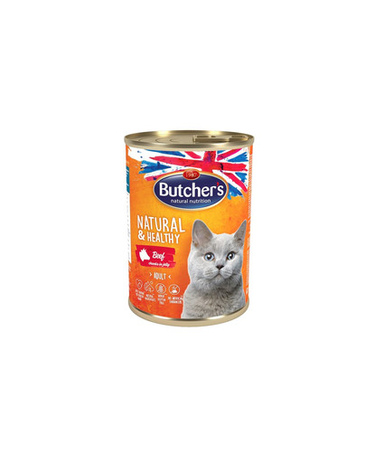 BUTCHER'S Natural&Healthy Cat s kousky hovězího masa v želé 6x400 g