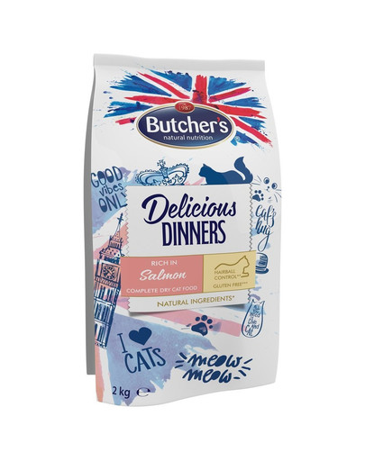 BUTCHER'S Delicious Dinners Cat dry Salmon/fish 6 x 2 kg (5+1 ZDARMA)