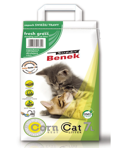 BENEK Super Corn Cat 7 l x 2 (14 l) ​Kukuřičné stelivo pro kočky s vůní čerstvé trávy
