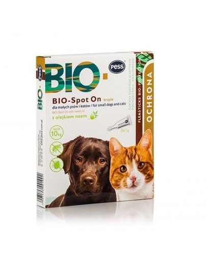 PESS BIO Spot-on kapky proti klíšťatům a blechám pro malé psy a kočky 4x1 g s neemovým olejem