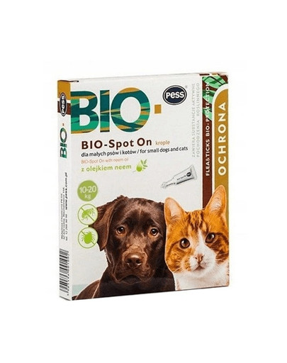 PESS BIO Spot-on kapky proti klíšťatům a blechám pro střední a vleké psy a kočky 4x2 g s neemovým olejem