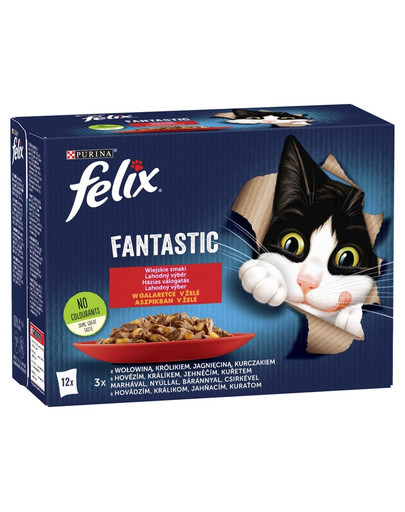 FELIX FANTASTIC Venkovské příchutě v želé (hovězí, králík, jehněčí, kuře) 72x85g