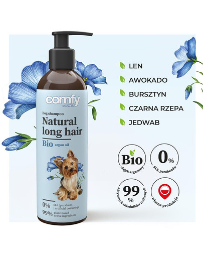 COMFY Natural Long Hair 250ml Rozčesávací šampon s vůní zeleného čaje pro psy s dlouhou srstí