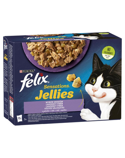 FELIX Sensations Jellies jehněčí, makrela, treska, krůta v lahodném želé 12x85g kapsičky pro kočky