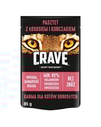 CRAVE kapsička 24 x 85g - paštika s lososem a kuřecím masem (kompletní bezobilné krmivo pro dospělé kočky)