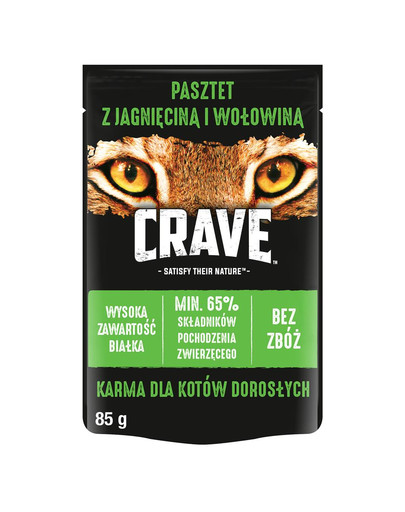 CRAVE kapsička 24 x 85g - Paštika s jehněčím a hovězím masem (kompletní krmivo bez obilovin pro dospělé kočky)
