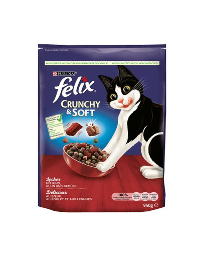FELIX Crunchy & soft Hovězí, kuře a zelenina 4 x 950 g